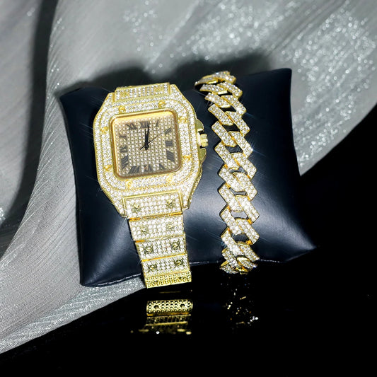 High Quality Iced Out Bracelet and Watch Set