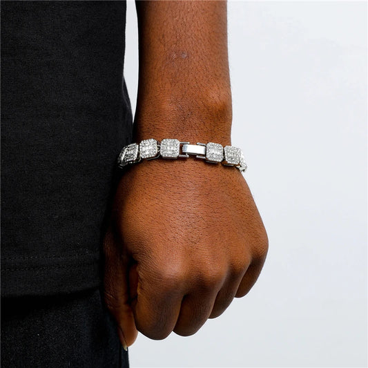 Fashion 11mm Square Zircon Link Bracelet For Men