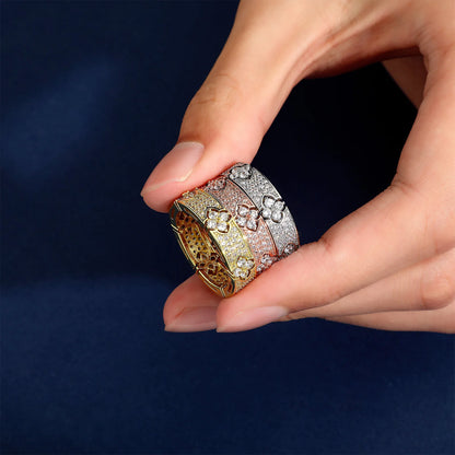6MM Iced Out Four Leaf Flower Ring For Men