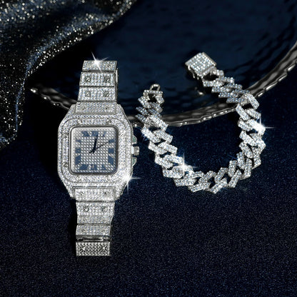 High Quality Iced Out Bracelet and Watch Set