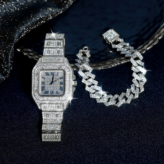 High Quality Iced Out Bracelet and Watch Set