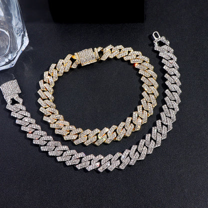 14MM Iced Prong Link Cuban Chain Bracelets for Men