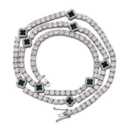 Iced Out Four Leaf Clover 4mm Tennis Necklace & Bracelet For Men