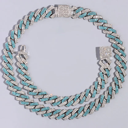 Hip Hop Men's Blue Crystal Cuban Link Chain Necklace