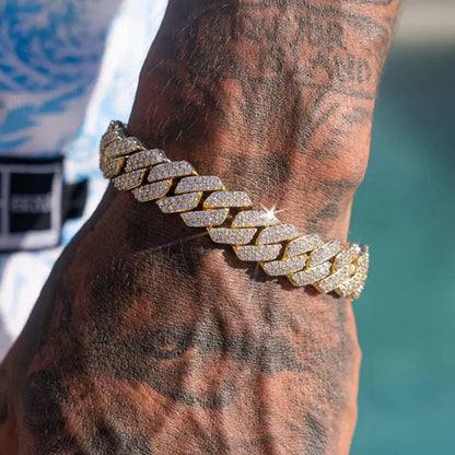 14MM Iced Prong Link Cuban Chain Bracelets for Men