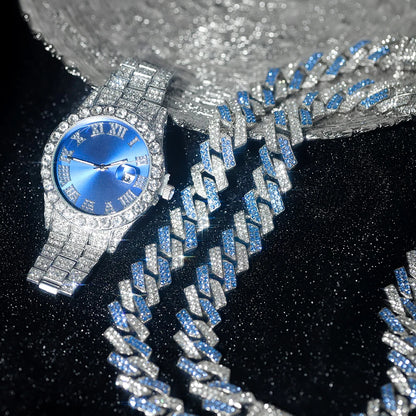 3pcs Hip-hop Watch Jewelry Set For Men