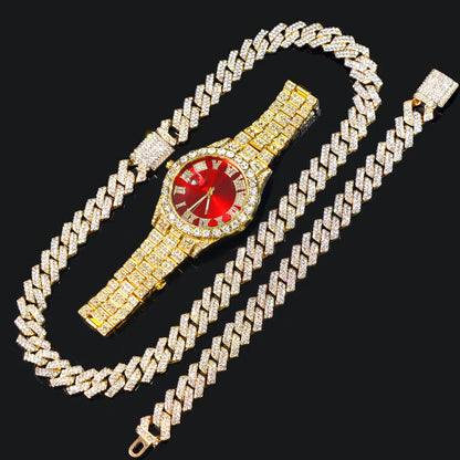 Iced Out Necklace, Watch, Bracelet For Men