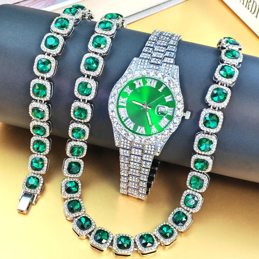 Hip Hop Necklace and Watch Set for Men