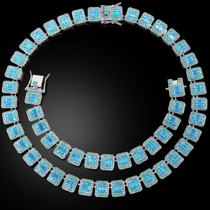 Hip Hop Men's Blue Crystal Cuban Link Chain Necklace