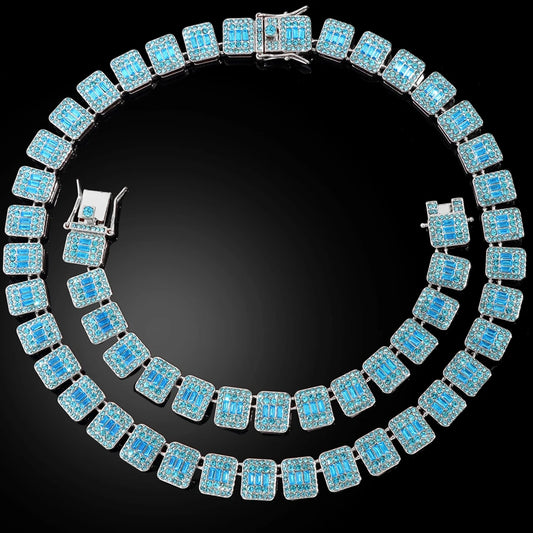 Hip Hop Men's Blue Crystal Cuban Link Chain Necklace