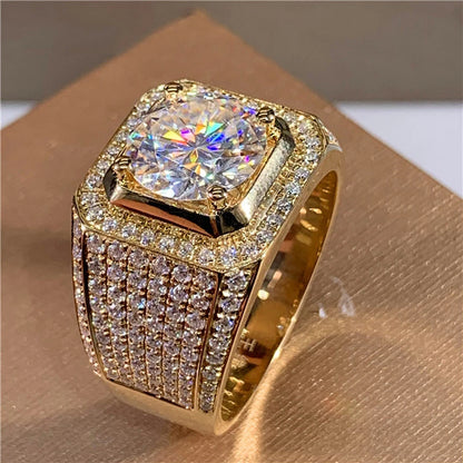 Shining White Zircon Round Stone Ring For Men