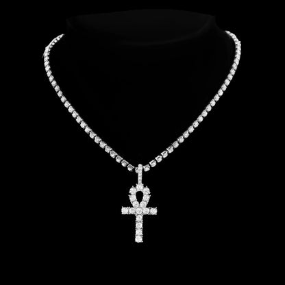 2PCS/Set Iced Out Cross Pendant Tennis Chain Necklace For Men