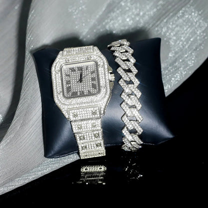 High Quality Iced Out Bracelet and Watch Set