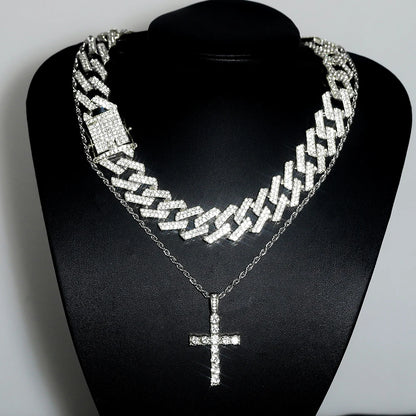 20mm Hip Hop Miami Cuban Link Set Necklace, Watch, Bracelet, Cross, For Men