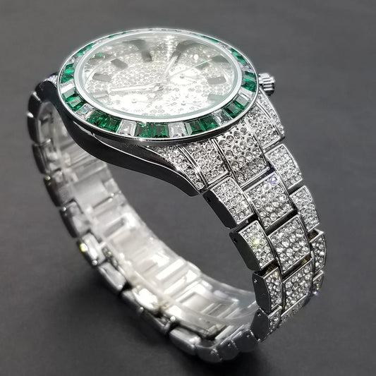 Hip Hop Iced Out, Green Diamond Watch For Men