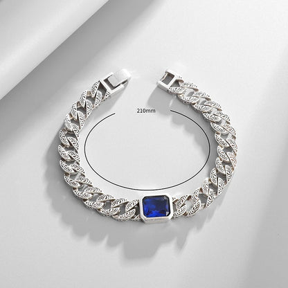 Zircon Tang Grass Pattern Cuban Chain Bracelet for Men and Women