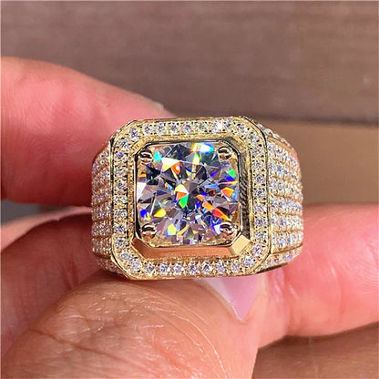 Shining White Zircon Round Stone Ring For Men