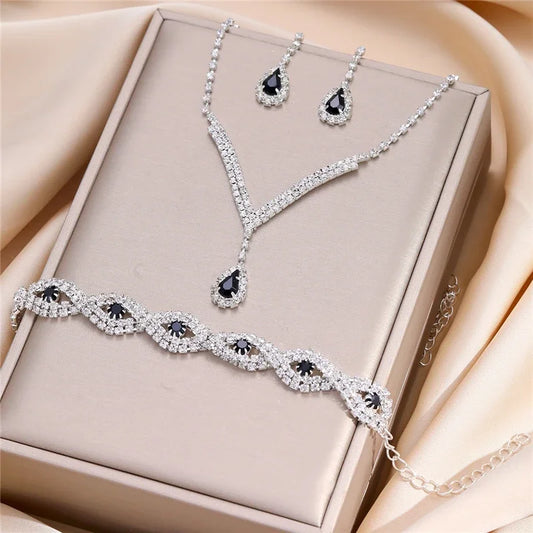 3 Pcs Luxury Rhinestone Bride Jewelry Set for Women