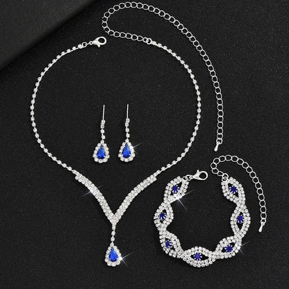 3 Pcs Luxury Rhinestone Bride Jewelry Set for Women