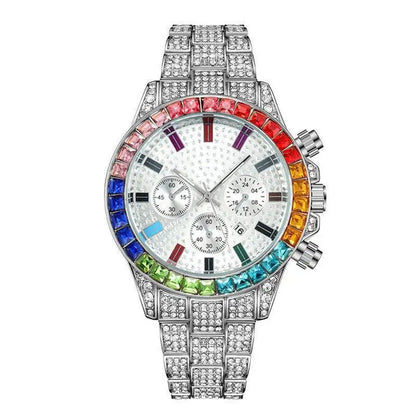 Hip-Hop Watch, Tennis Chain, Cross Necklace Set For Men