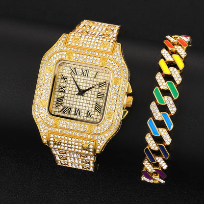 2025 Full Iced Out Watch And Bracelet For Men