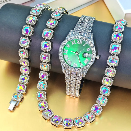 Hip Hop Necklace and Watch Set for Men