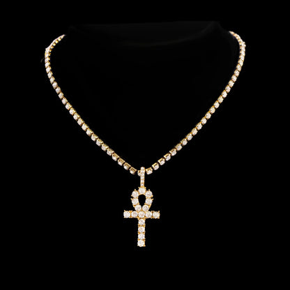 2PCS/Set Iced Out Cross Pendant Tennis Chain Necklace For Men