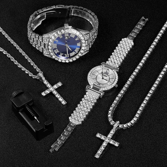Stylish Hip-hop Iced Out Jewelry Set For Couple