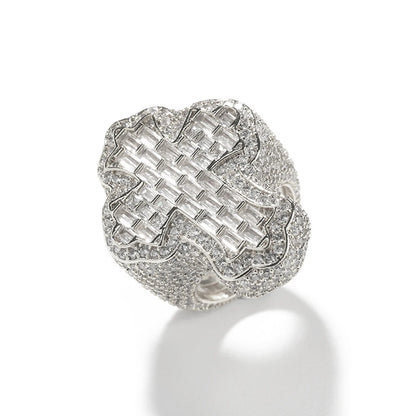 New Iced Out Bling CZ Cross RingFor Men