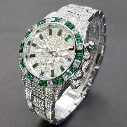 Hip Hop Iced Out, Green Diamond Watch For Men
