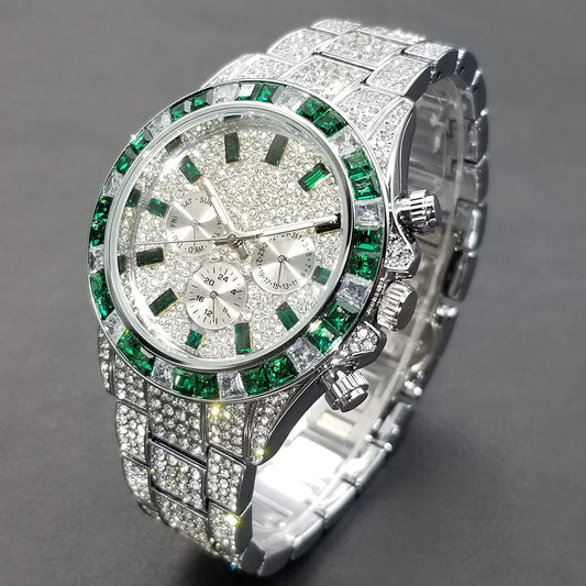 Hip Hop Iced Out, Green Diamond Watch For Men