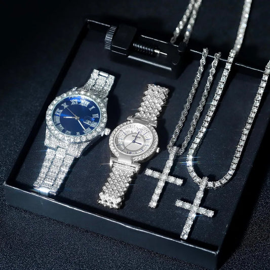 Stylish Hip-hop Iced Out Jewelry Set For Couple