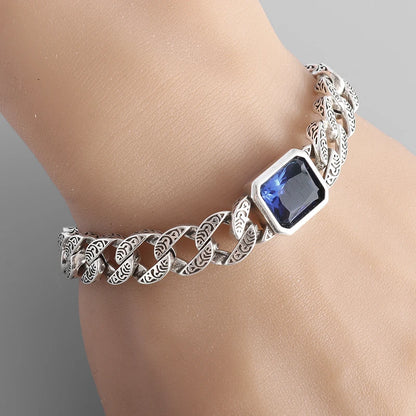 Zircon Tang Grass Pattern Cuban Chain Bracelet for Men and Women
