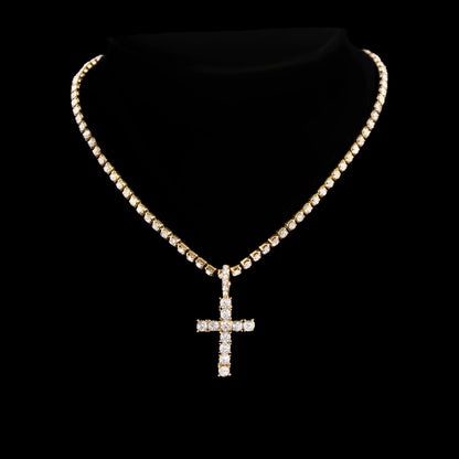 2PCS/Set Iced Out Cross Pendant Tennis Chain Necklace For Men