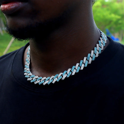 Hip Hop Men's Blue Crystal Cuban Link Chain Necklace