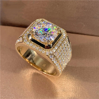 Shining White Zircon Round Stone Ring For Men