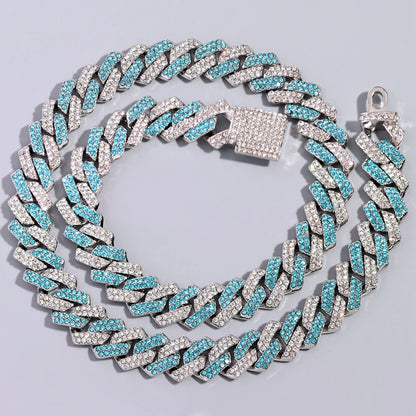 Hip Hop Men's Blue Crystal Cuban Link Chain Necklace