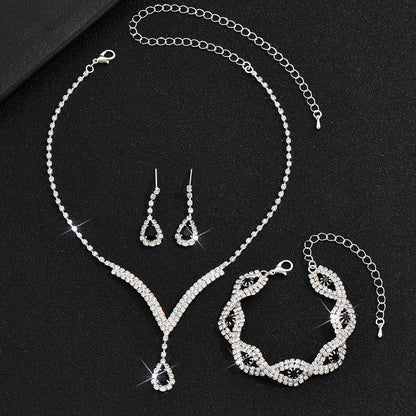 3 Pcs Luxury Rhinestone Bride Jewelry Set for Women