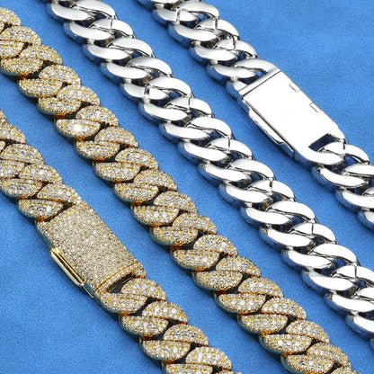 14MM 3 Rows Cz Miami Cuban Link Necklace and Bracelet